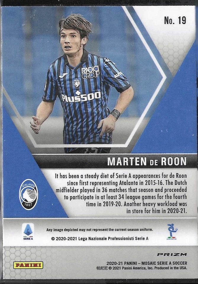 2020-21 Panini Mosaic Serie A Mosaic Prizm Marten de Roon #19 SILVER - Image 2 of 2