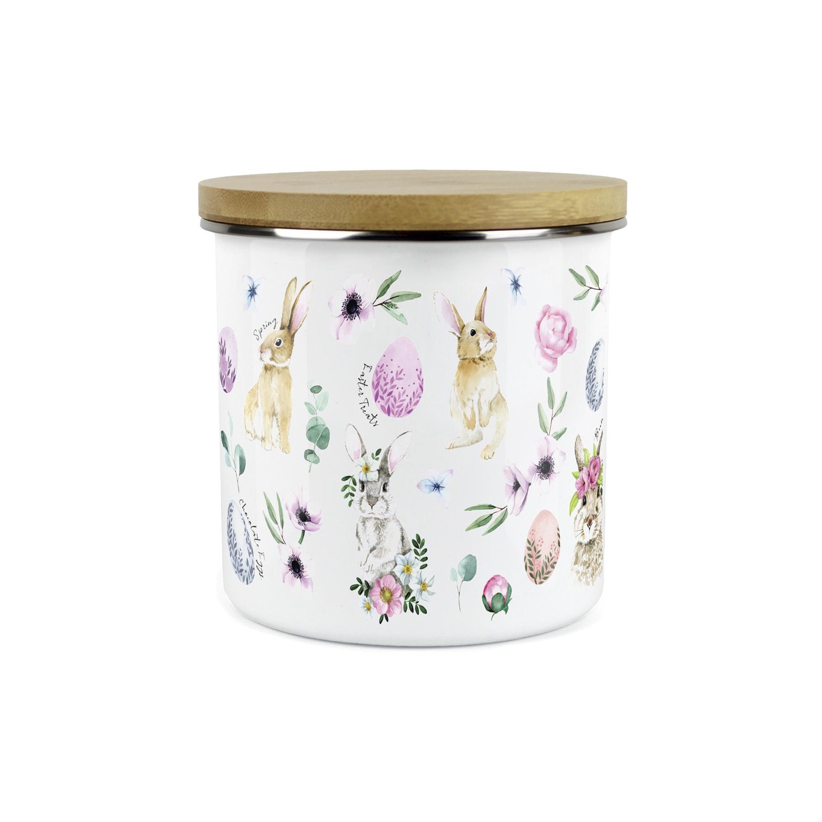 Easter Egg Hunt Jar - Bunnies & Eggs Enamel Storage Canister Gift