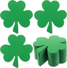 200 Pcs St. Patrick's Day Shamrock Cutouts 4 Inch Paper Clover Cut-Out Green 3 L