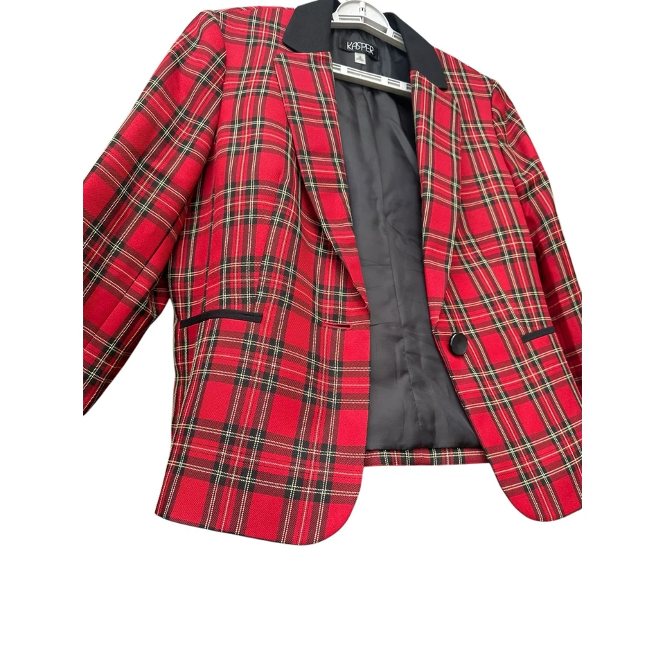 Blazer Kasper & Co Mujer Rojo Gris Tartán Cuadros Clásico Preppy. Talla:16 Foto 3 de 4