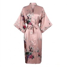 Women s Kimono Robe, Peacock/Blossom Pattern, Lightweight Cotton Blend, One Size