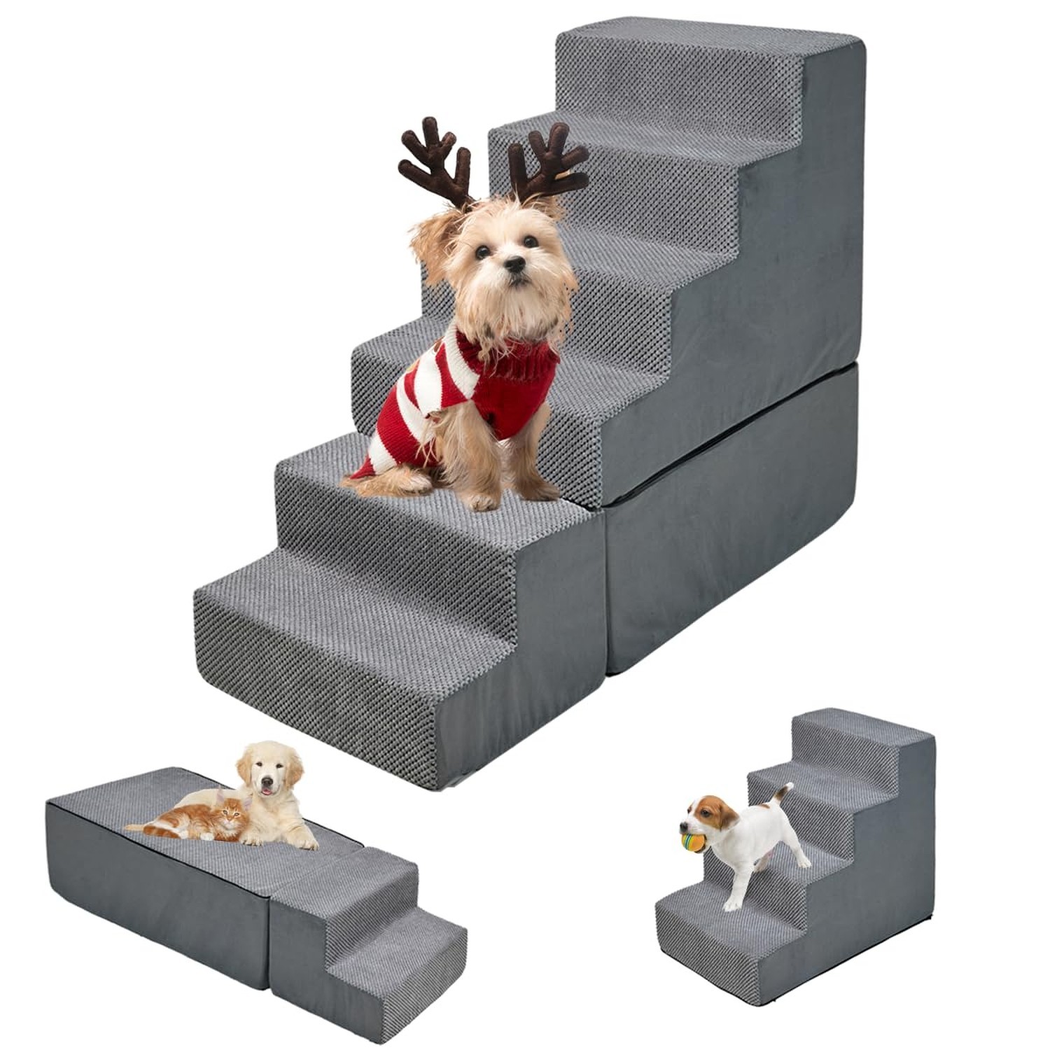 Dog Stairs for High Beds 28-30 inches Tall, 6-Step Dog Stairs for Small Large...