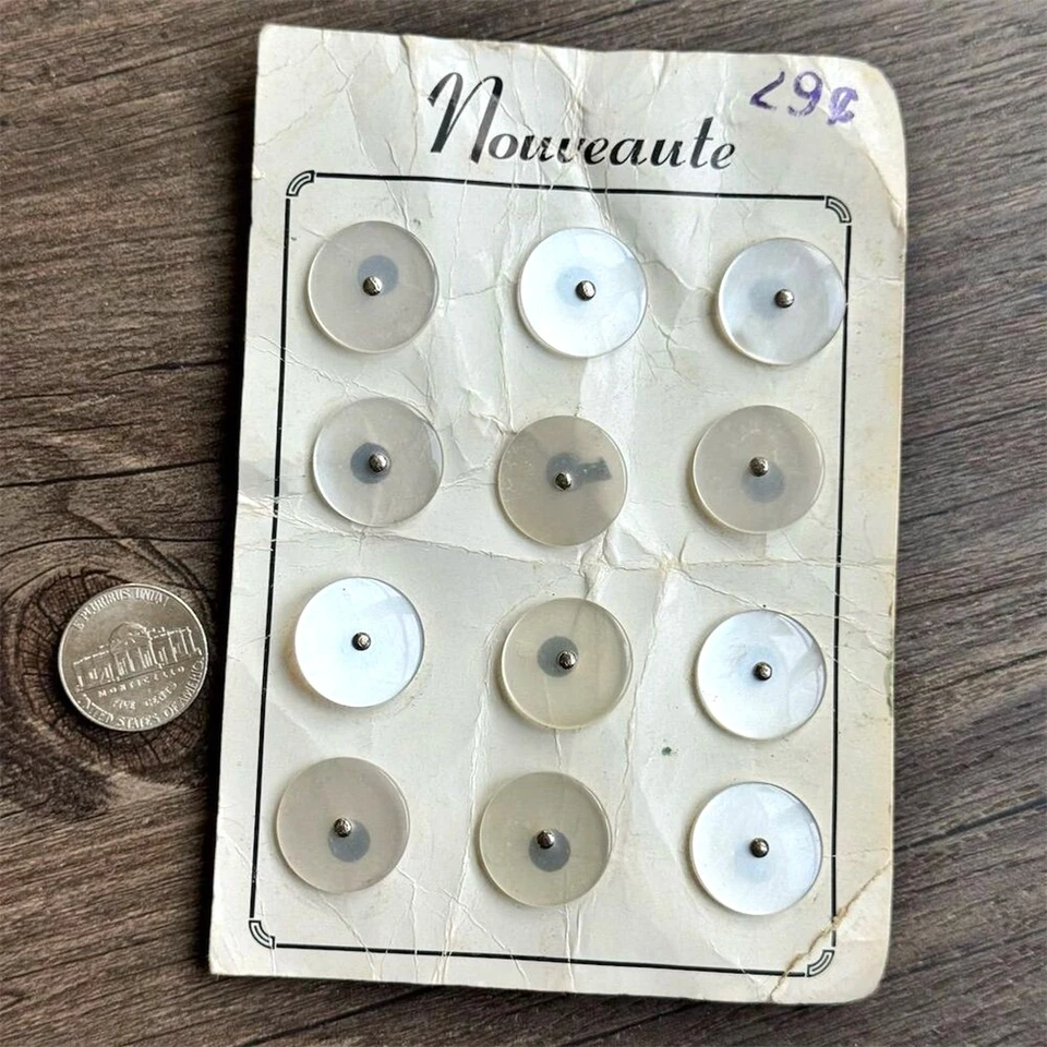 NEW Vintage 50s Clear Flat Shank Buttons on Original Card Set of 12 Translucent - Image 2 of 4