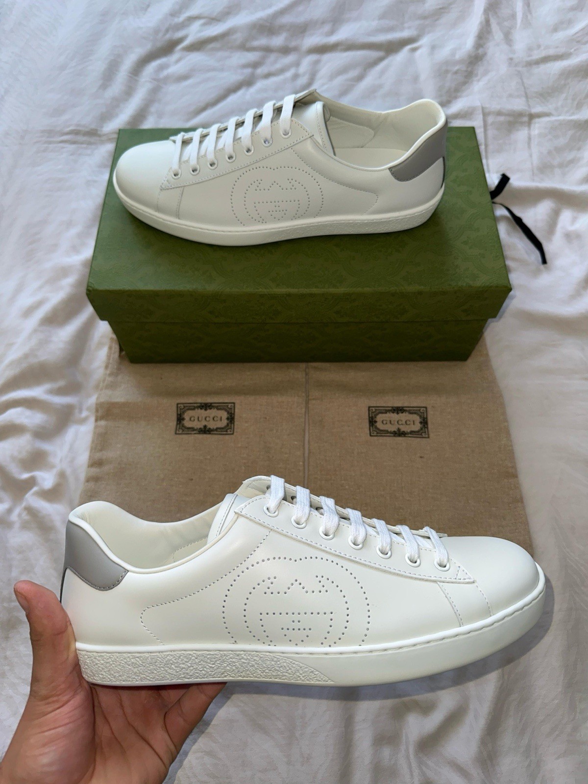 Gucci Ace sneaker Perforated interlocking G White Mens UK 9  / NEW - RRP £680
