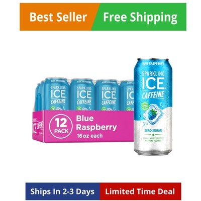 Caffeine Blue Raspberry Sparkling Water with Caffeine, Zero Sugar, with Antio...