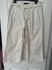 Boden Cream Culotte Wide Leg Jeans Cropped Belted Ecru Denim Size 14 R