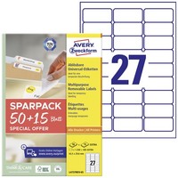 Avery-Zweckform L4737REV-65 Universal-Etiketten 63.5 X 29.6 Mm Papier Weiß 65...
