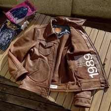 Mens Distressed Full-Grain Cowhide Leather Jacket Unlined Vintage Western Style