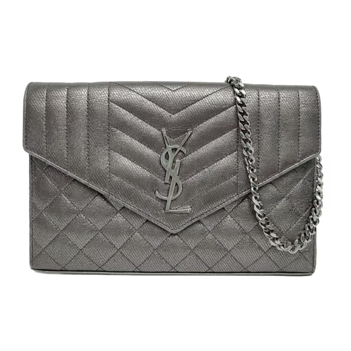 Saint Laurent Envelope Silver Hardware Shoulder Bag Medium Black