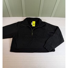 All in Motion Womens Large Core Fleece 1/2 Zip Sweatshirt Black Cropped New NWT