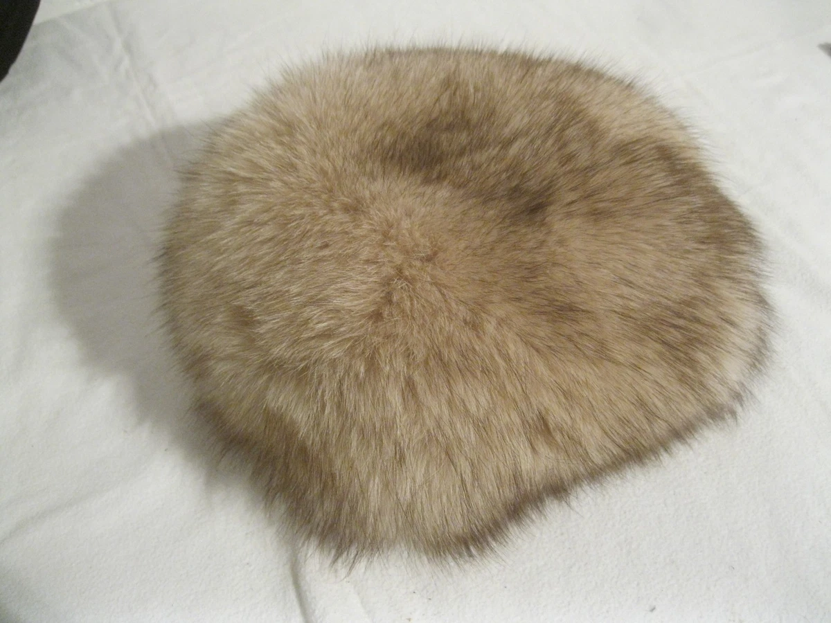 alte Pelzkappe Pelzmütze beige mit braun  Pelz Hut buschig Vintage Gr. 54