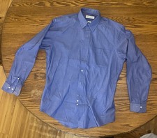 Brooks Brothers Makers Shirt Men 16 34/35 Blue Button 100 Cotton USA Made VTG