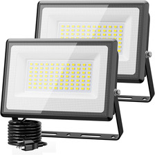 2 Pack 60W LED Flood Light Outdoor, 6000LM Super Bright LED Work Lights Plug In,