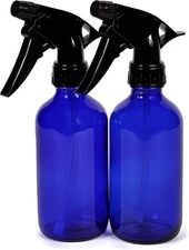 , 2, Large, 8 Oz, Empty, Cobalt Blue Glass Spray Bottles With Black Trig