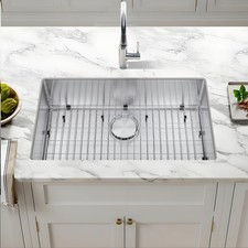 30in Undermount Kitchen Sink Single Bowl Stainless Steel Handmade Sink w/ Faucet