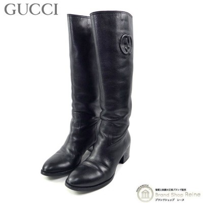 Womens GUCCI GUCCI Interlocking G Leather Long Boots Chunky Heel Shoes 246659 37