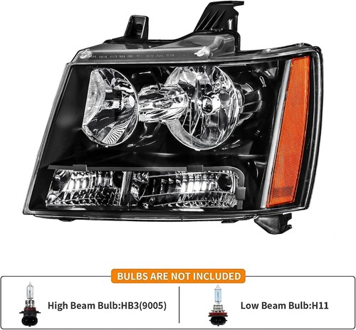 Headlights Pair For Chevy Avalanche/Suburban/Tahoe 2007-2014 Black Halogen Lamps - Picture 3 of 7