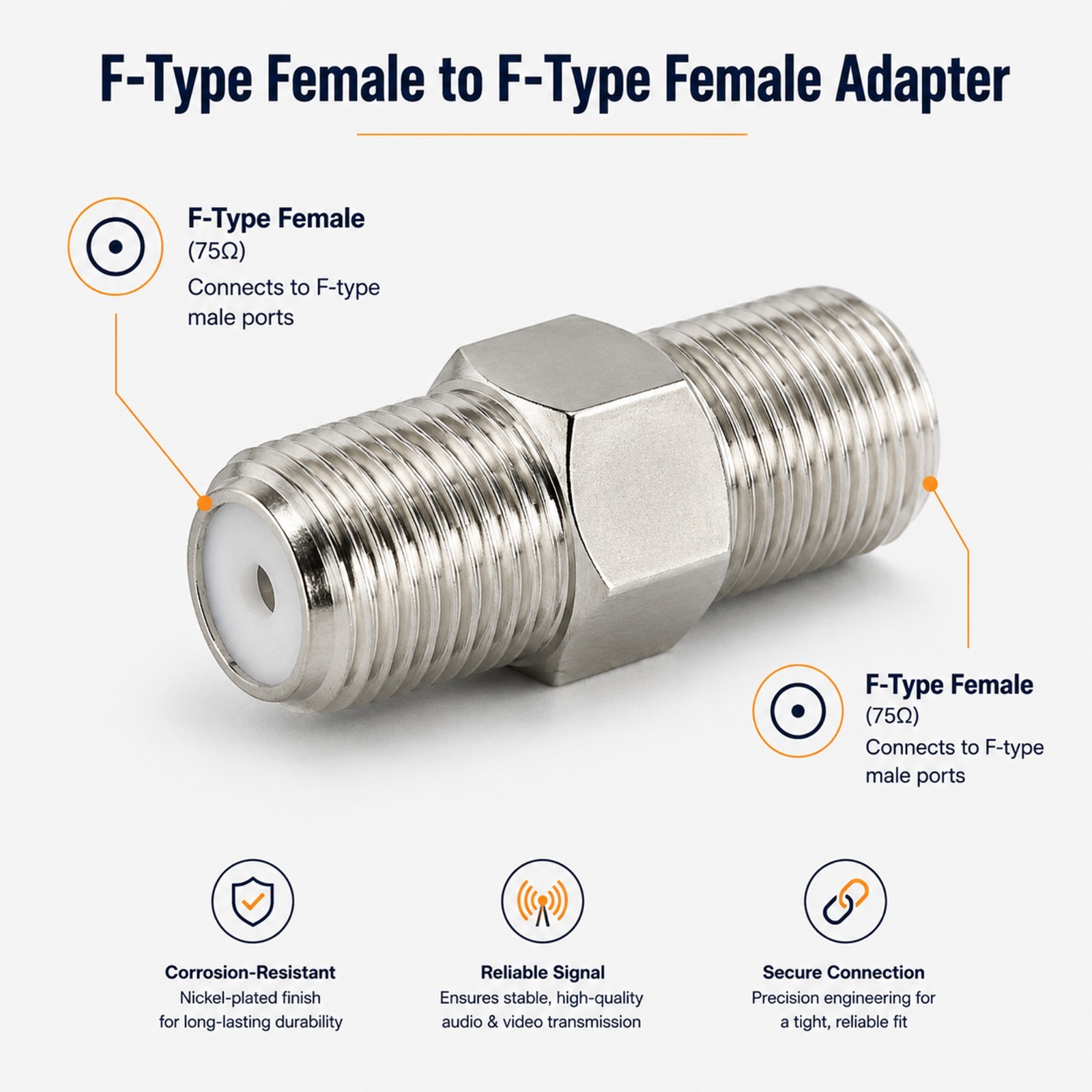 F Type Female to F Type Female Coaxial Coupler Adapter Nickel Satellite Coax PP
