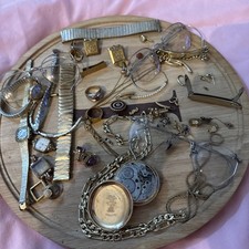 Vtg Gold Tone Lot-Filled RGP-Jewelry Watches Glasses 350+grams Parts Scrap-As Is