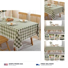 JIALE Spring Gingham Tablecloth Rectangle Cotton Linen Fabric Checkered Table...