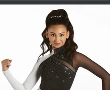 Weissman Black White Rhinestone Long Sleeve Leotard Dance Costume 14878 MC