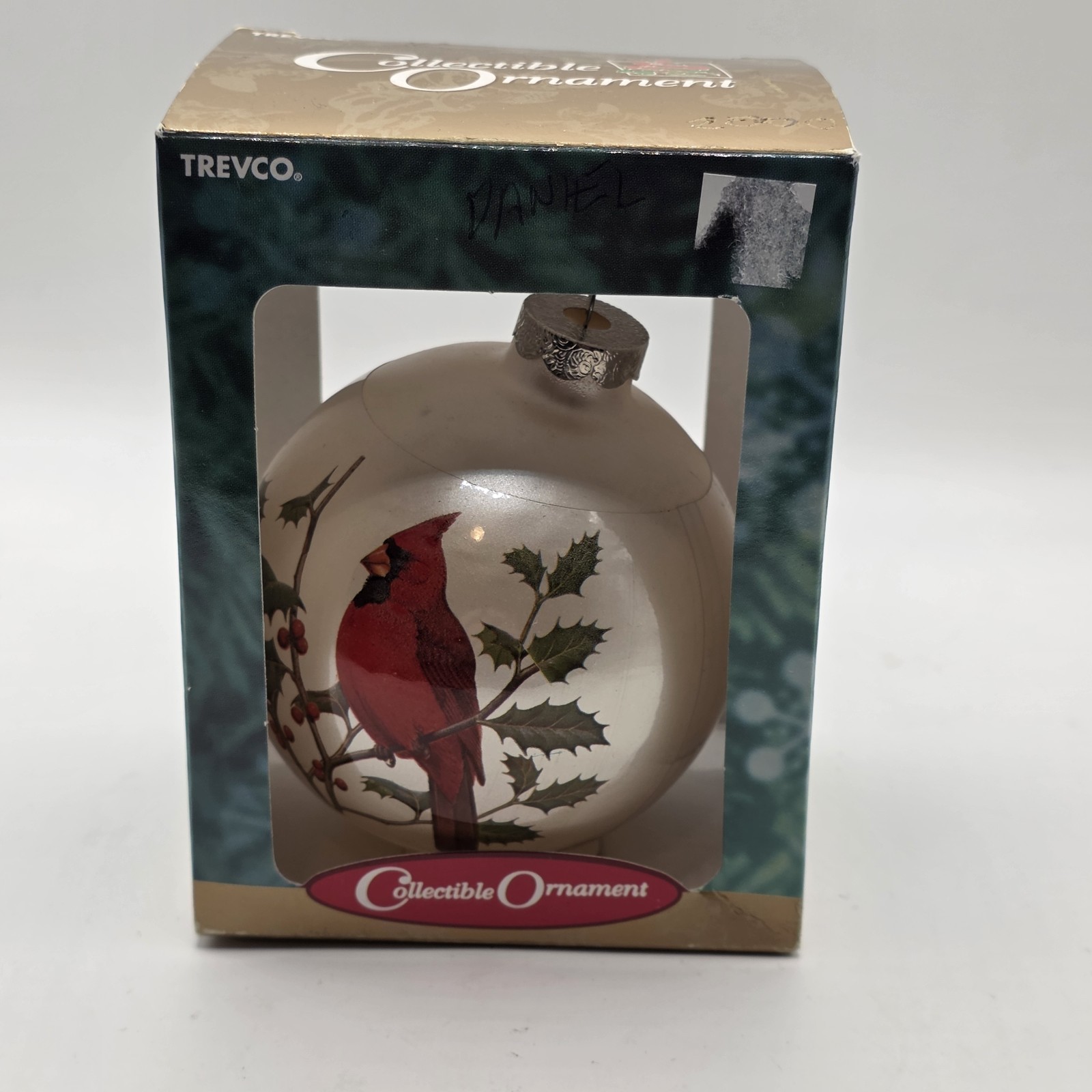 Vintage Cardinal Holly Berries Poinsettia  Christmas Trevco Ornament Holiday