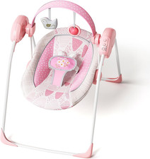 Portable Baby Swing, Pink Electric Infant Swing with 5 Speed Levels, 6 Songs  T