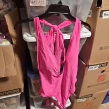 New One Piece Women Swimsuit Push Up Bra Backless Shoulderless Pink Size L
