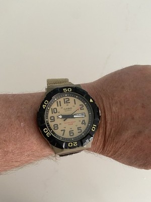 Casio Men's Quartz Fitness Nylon Strap Khaki Color Wrist Watch MRW-210HB-working