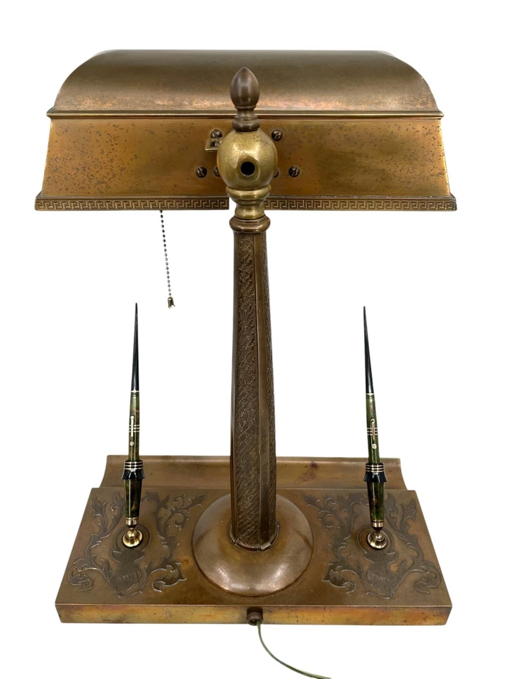 SilverCrest Bronze Bankers Lamp Double Wahl Eversharp Fountain Pen Desk Set - Image 3 of 4