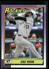 2025 Topps Update #U90-34 Zac Veen 1990 Topps Baseball 35th Anniversary
