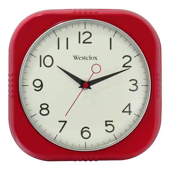 Wall Clock 9.5" Red Square Retro Silent  9.5"