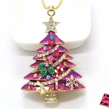 Betsey Johnson Rose Christmas Tree Crystal  Pendant Necklace christmas Gift bag