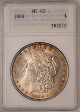 1886 Morgan $1 ANA ANACS MS63 Gen 1 Old small White Holder SWH Toned