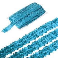 5 Yards 1.2 Inch Elastic Sequins Trim 3 Row Flat Sequin Strip, Lake Blue