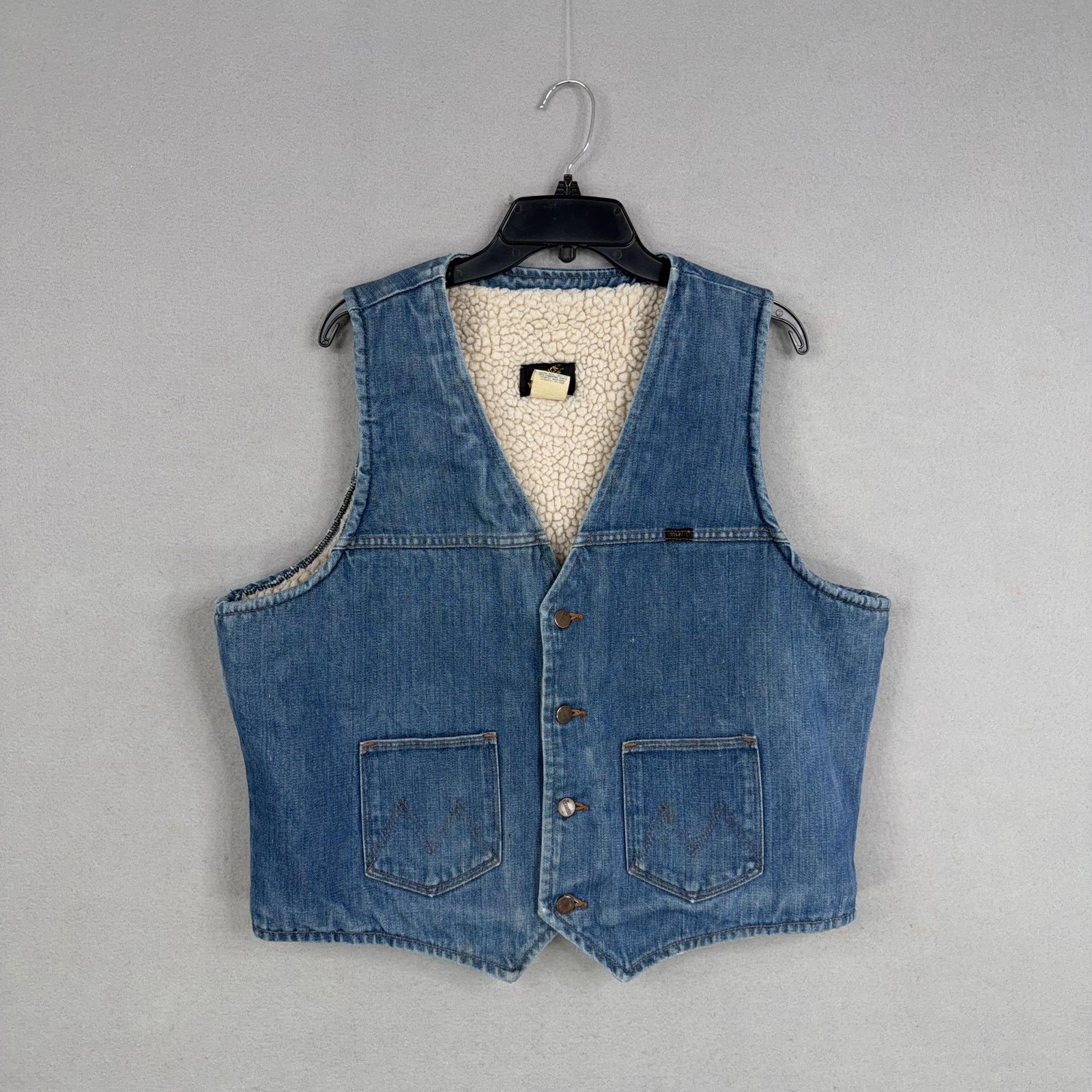 S Xl Blue Denim Sherpa Lined Snap Western Cowboy 70s
