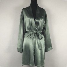 Jones New York Robe Womens Medium Green Satin Belted Kimono Short Sleepwear