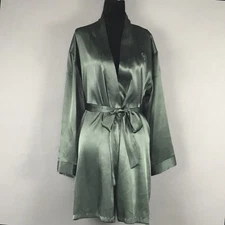 Jones New York Robe Womens Medium Green Satin Belted Kimono Short Sleepwear