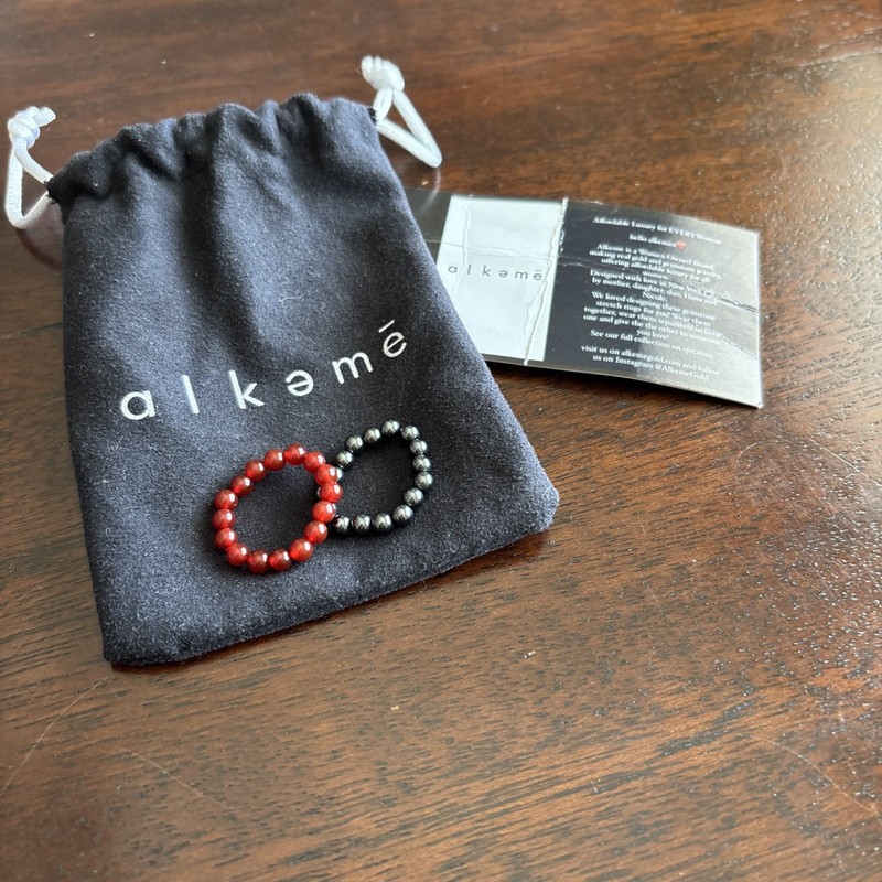 ALKEME Set of  2 Stretch Beaded Gemstone Rings NEW IN BAG