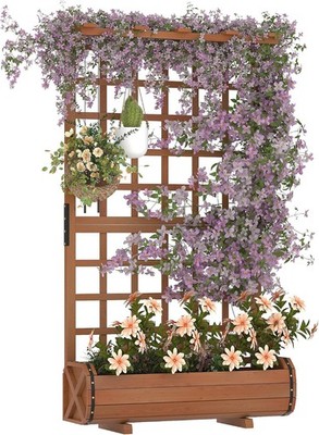 67 in Tall Wooden Raised Garden Bed Trellis Roof Planter Box Vegetables Herbs