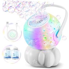 Rechargeable Bubble Machine - 7 Color LED Light, 10 Large Wands, White