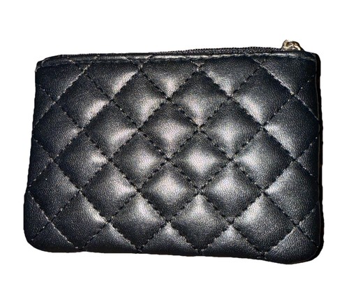 Quilted Faux Leather Black Zippered Coin Purse