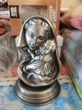 Statuette VIERGE à L'ENFANT EN ETAIN massif