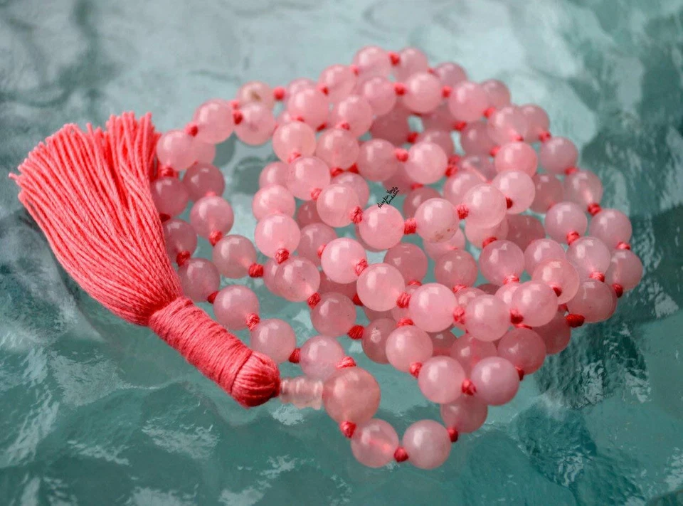 Handmade 10mm Rose Quartz Mala Bead Necklace - Healing Heart Chakra - Image 2 of 4