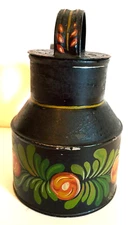 ANTIQUE 19th Century AMERICAN Painted TOLE WARE CREAM CAN. ORIGINAL PAINT. AAFA.