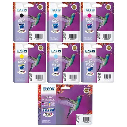 Genuine Epson T0801 T0802 T0803 T0804 T0805 T0806 Printer Ink Cartridges -No Box - Foto 1 di 7