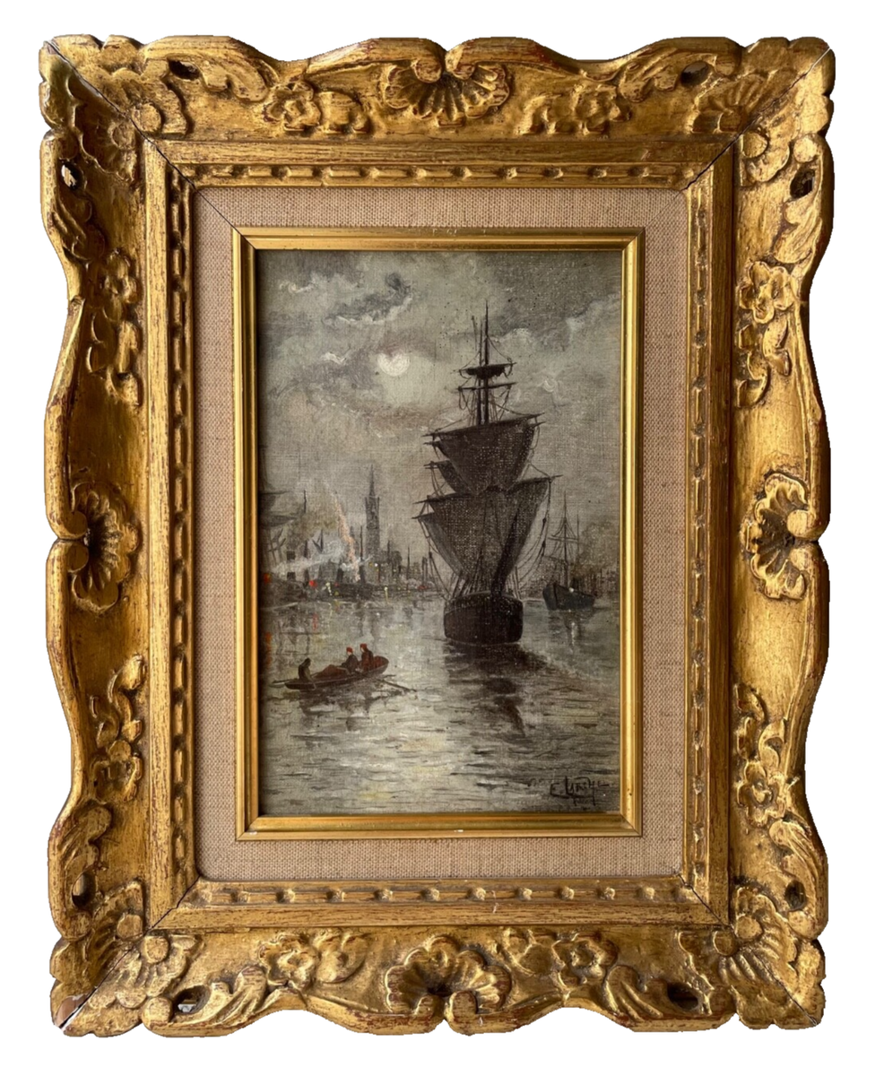 EUGENE BOUDIN ( circle ) - 19th OIL /CANVAS SIGNED - SHIPS