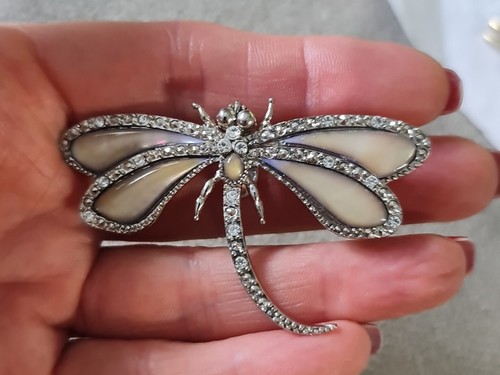 Vintage Brooch Dragonfly Crystal Silver Tone - Picture 2 of 4