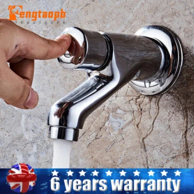 Bathroom Basin Push Faucet Self Closing Tap Chrome Brass Single Lever Wall Mount