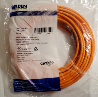 Sealed OEM BELDEN CAT6+ Patch Cord Bonded Pairs Orange 40 Feet C601103040
